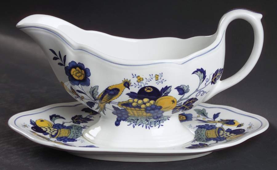 Blue Bird (Fine Stone) Gravy Boat & Underplate by Spode-1