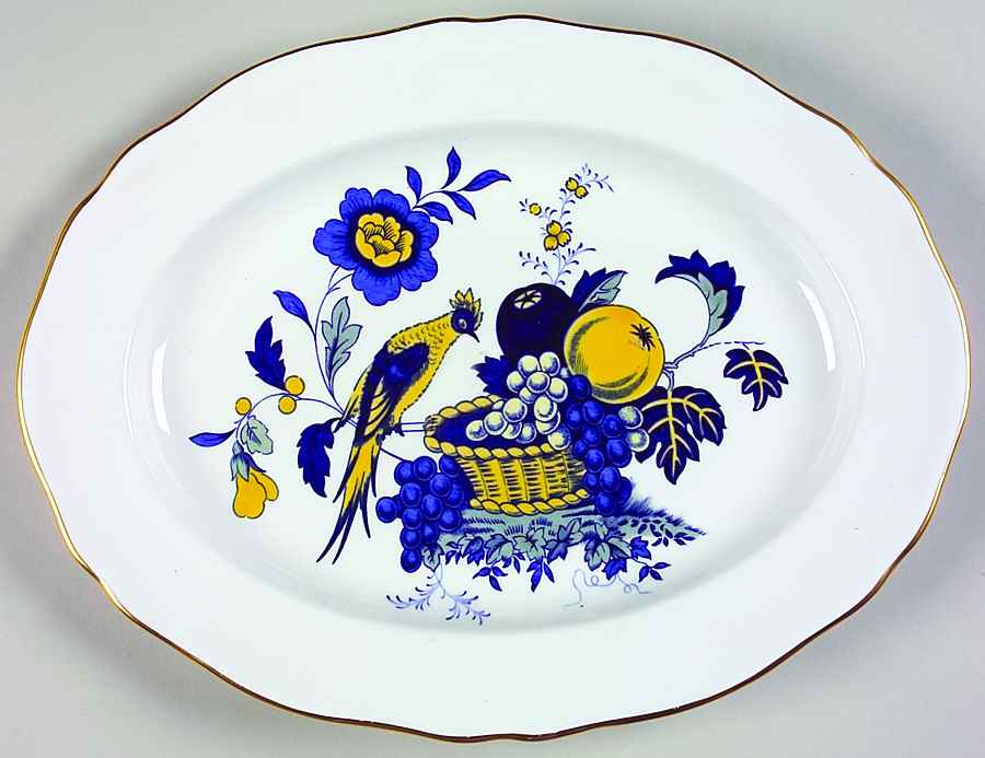 Blue Harvest Blue Bird (Gold Trim) 12" Oval Serving Platter by Spode-1