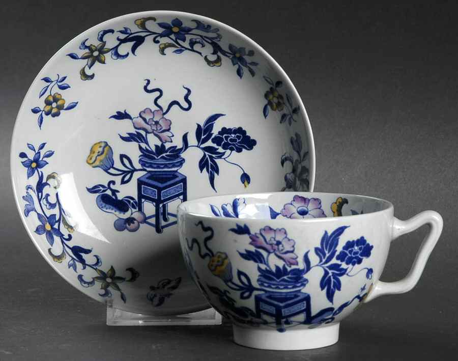 Blue Bowpot Multicolor Canton Shape Footed Cup & Saucer Set by Spode-1