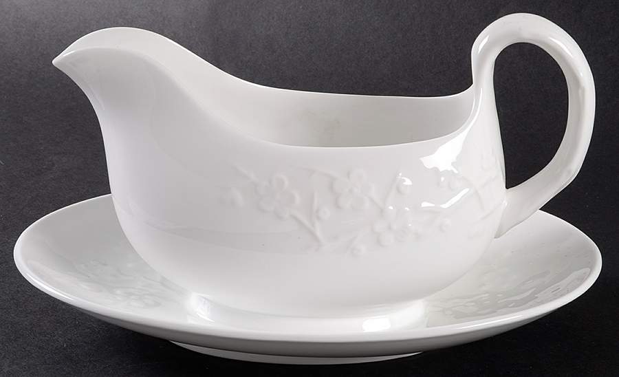 Blanche De Chine (All White) Gravy Boat with Attached Underplate by Spode-1