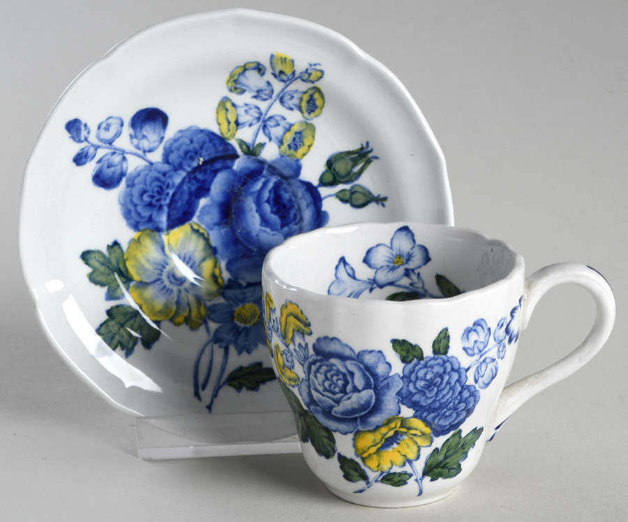 Blue Flowers Flat Demitasse Cup & Saucer Set by Spode-1