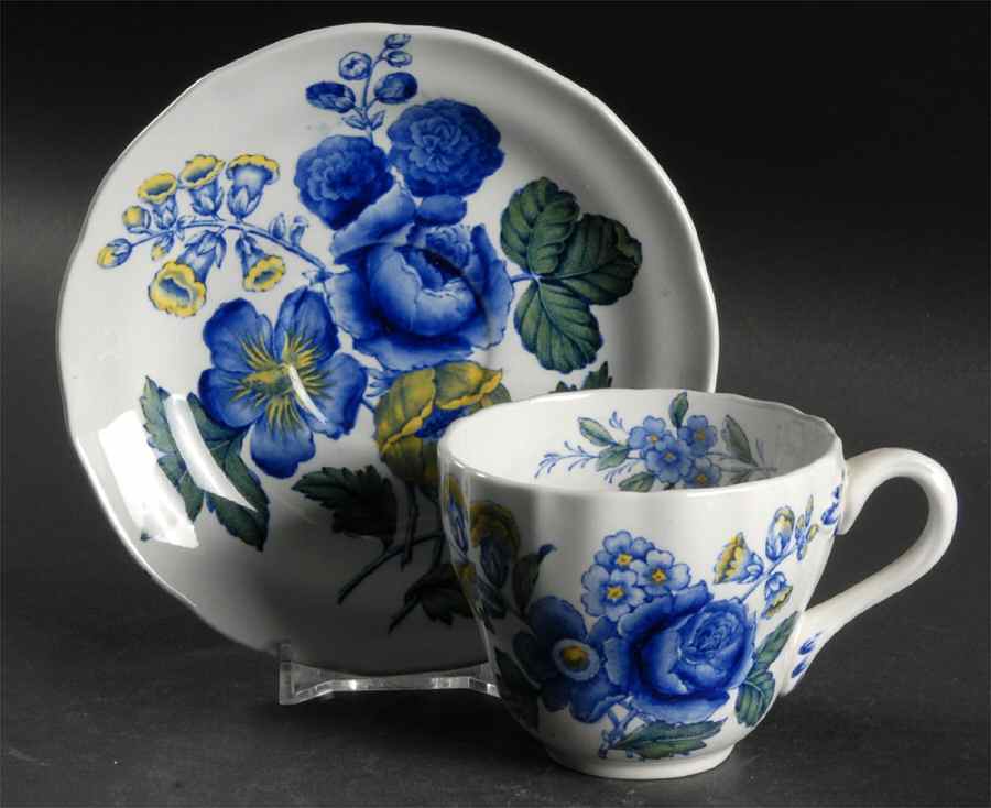 Blue Flowers Flat Cup & Saucer Set by Spode-1