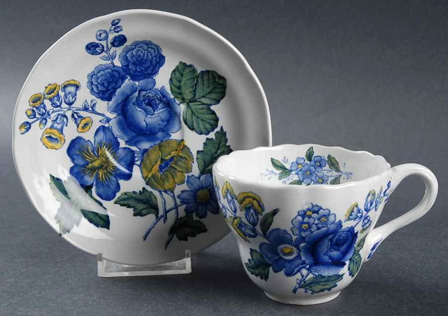 Blue Flowers Flat Cup & Saucer Set by Spode-1