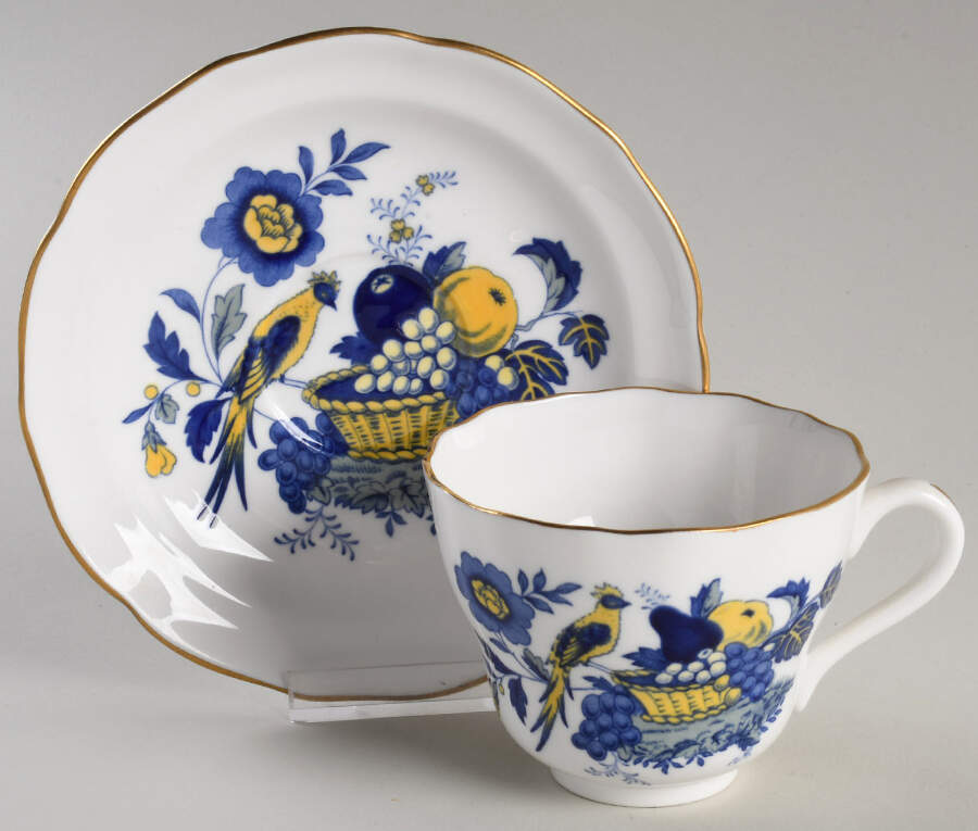 Blue Harvest Blue Bird (Gold Trim) Footed Cup & Saucer Set by Spode-1