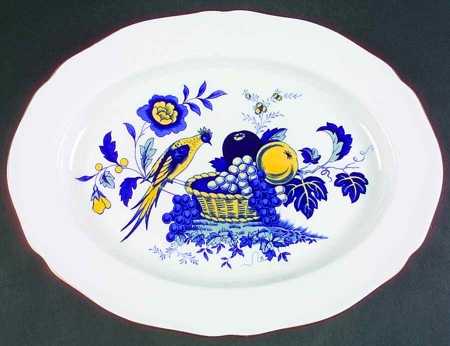 Blue Harvest Blue Bird (Gold Trim) 14" Oval Serving Platter by Spode-1