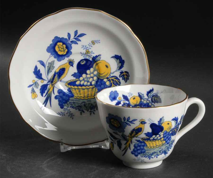 Blue Harvest Blue Bird (Gold Trim) Flat Cup & Saucer Set by Spode-1