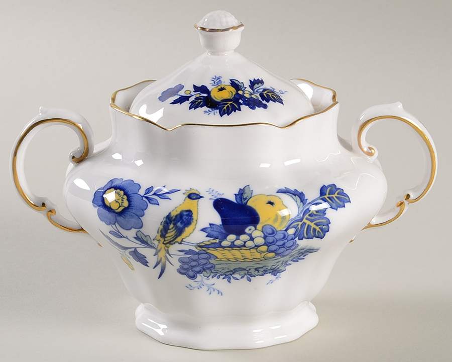Blue Harvest Blue Bird (Gold Trim) Sugar Bowl & Lid by Spode-1