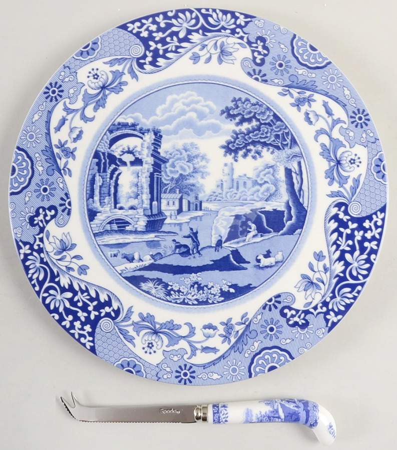 Blue Italian Cheese Plate & Knife Set by Spode-1