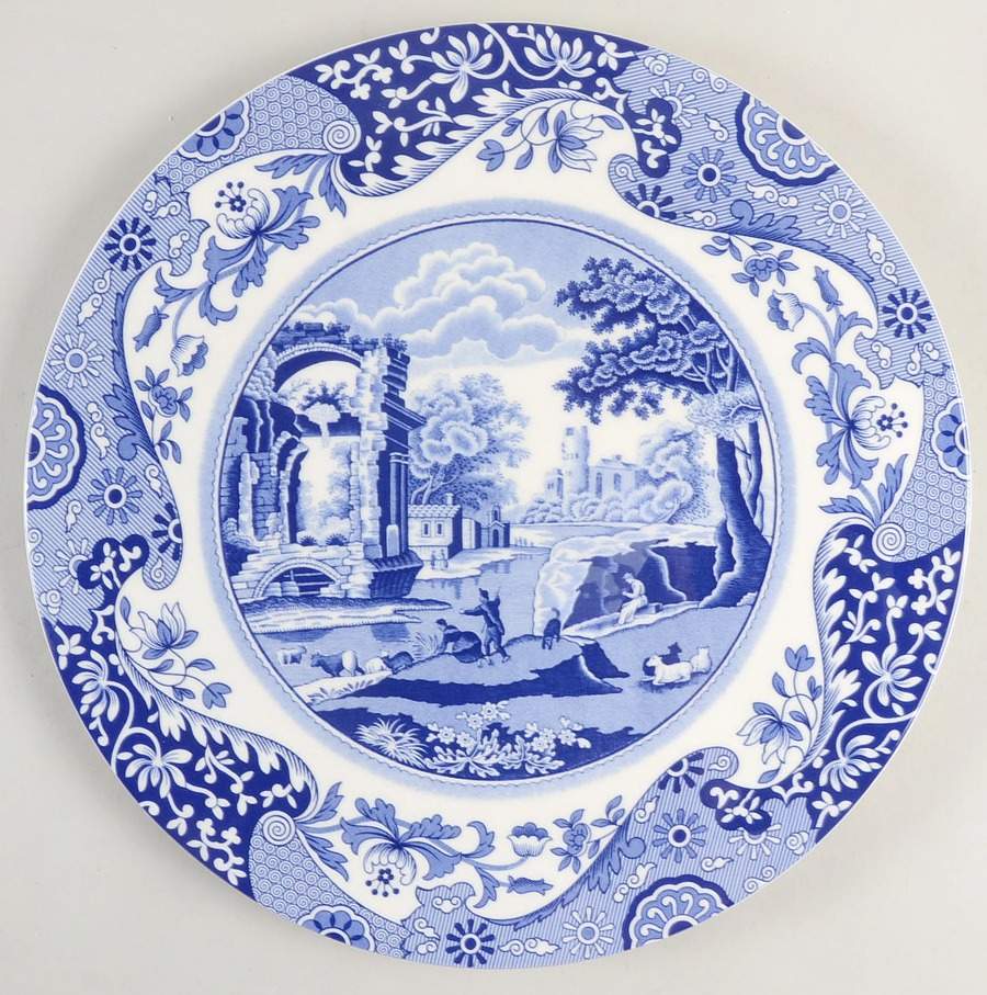 Blue Italian Flat Cake Plate/Cheese Plate by Spode-1