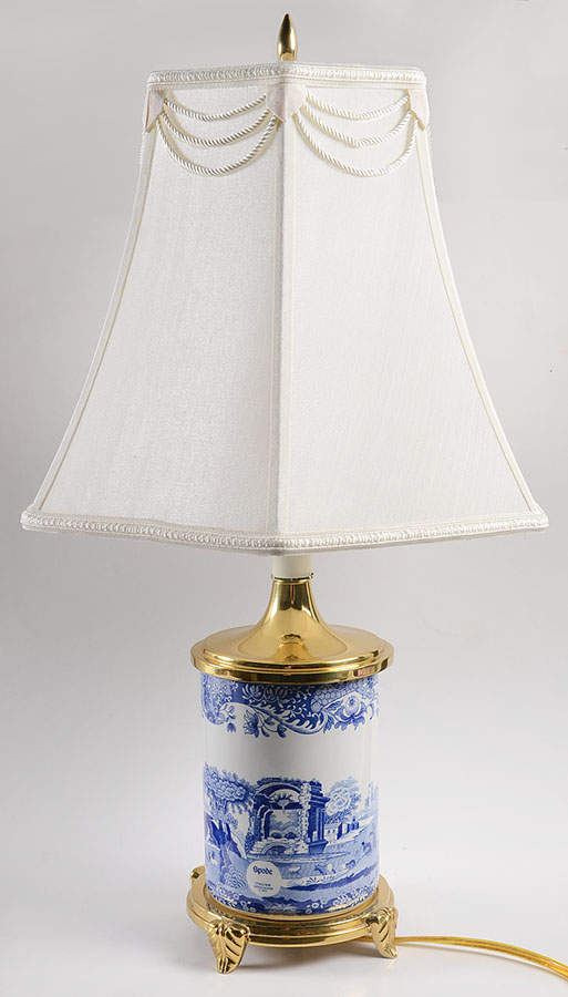 Blue Italian Canister Lamp & Shade by Spode-1