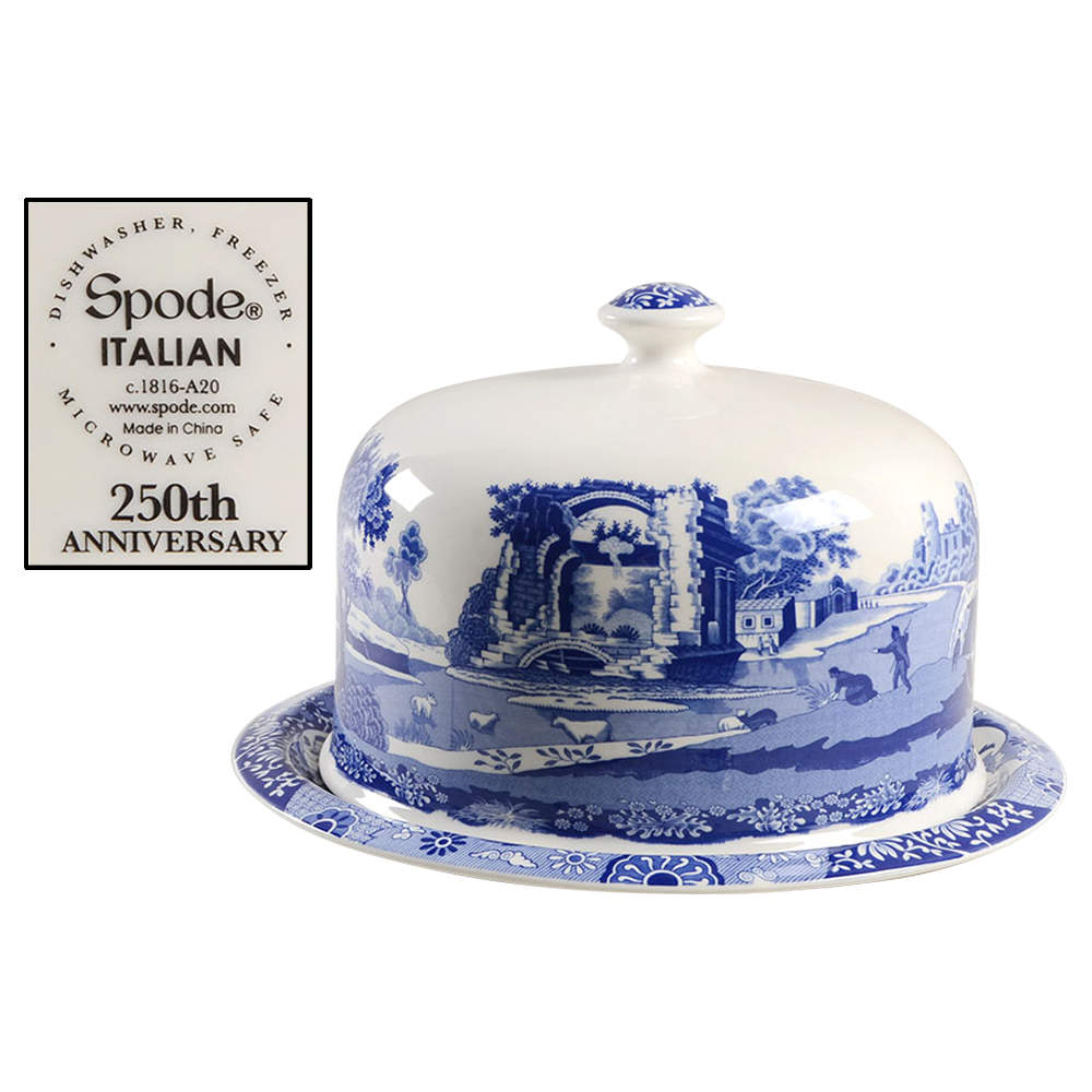 Blue Italian 11" Cheese Dome w/Plate 250th Anniversary by Spode-1