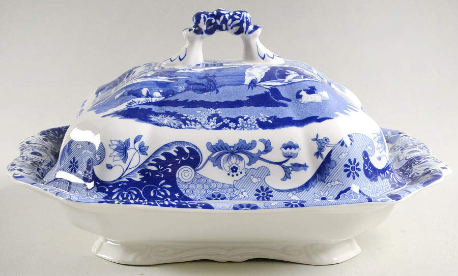 Blue Italian Rectangular Covered Vegetable by Spode-1
