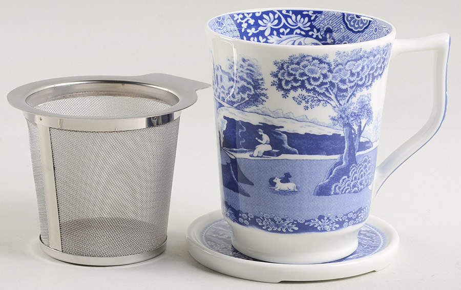 Blue Italian Tisanieres Set-Mug, Metal Filter, & Coaster by Spode-1