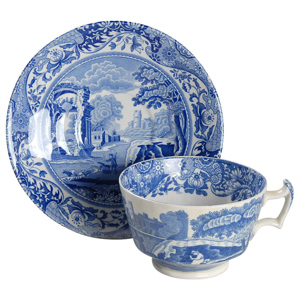 Blue Italian Footed Cup & Saucer Set by Spode-1