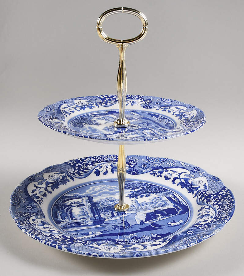 Blue Italian 6 5/8"-10"  2 Tiered Serving Tray (Dp, Sp) HC by Spode-1