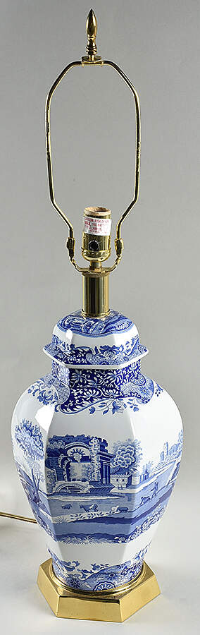 Blue Italian Electric Hexagonal Vase Lamp No Shade by Spode-1