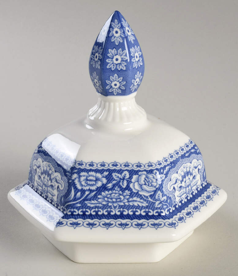 Blue Italian Hexagonal Vase, Lid Only by Spode-1