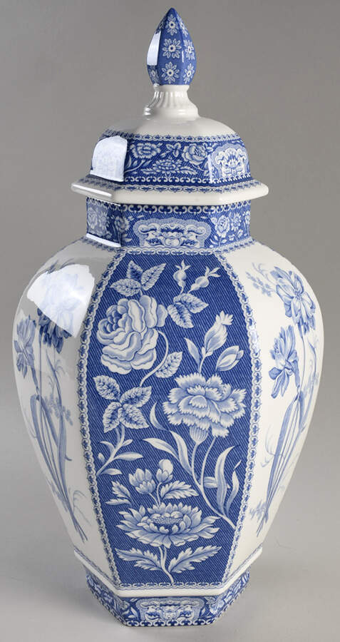 Blue Italian Hexagonal Vase with Lid by Spode-1
