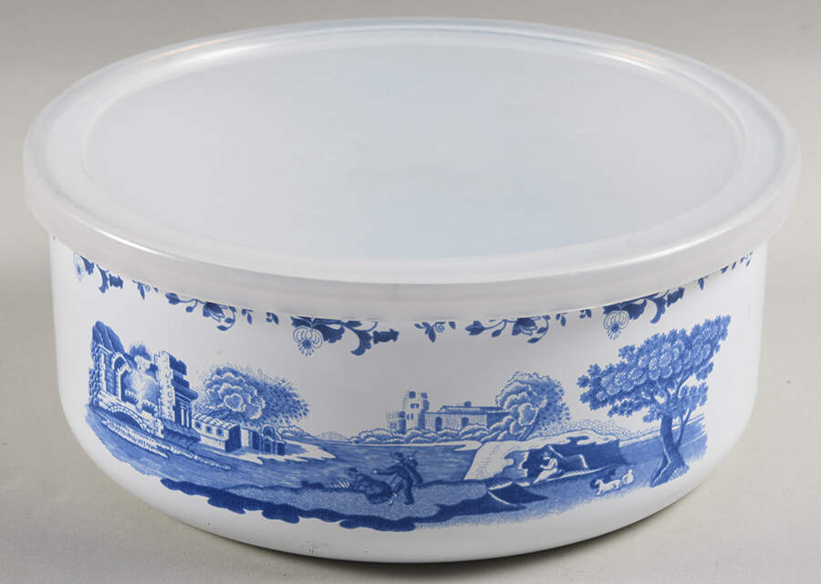 Blue Italian 71/4" Metal Bowl W/Plastic Lid by Spode-1