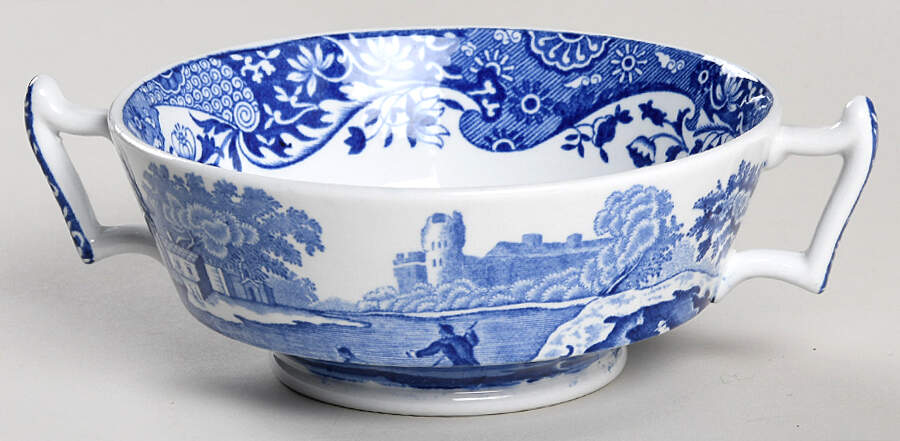 Blue Italian Footed Cream Soup Bowl by Spode-1