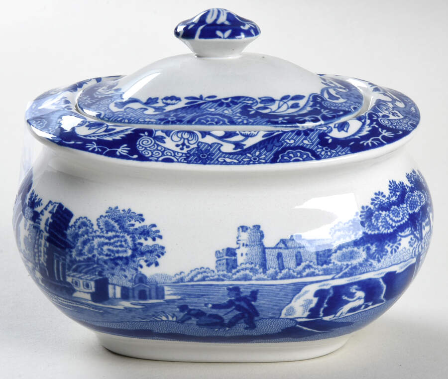Blue Italian Sugar Bowl & Lid by Spode-1