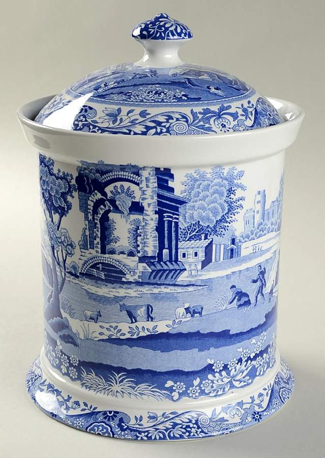 Blue Italian Biscuit Barrel & Lid by Spode-1