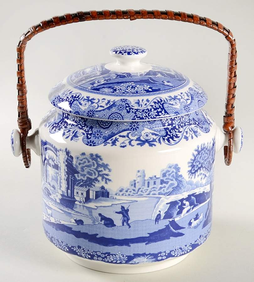 Blue Italian 200th Anniversary Biscuit Barrel & Lid by Spode-1