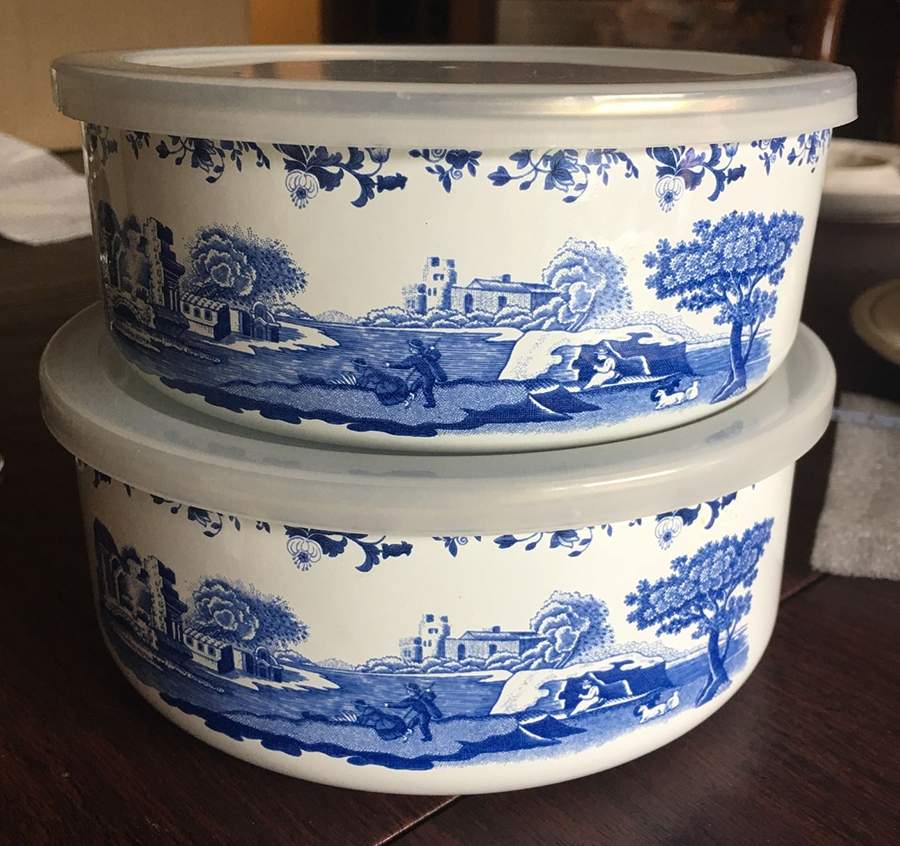 Blue Italian 6 5/8" Metal Bowl W/Plastic Lid by Spode-1