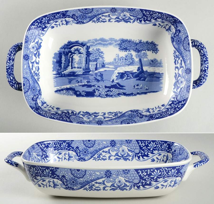 Blue Italian 11" Rectangular Baker by Spode-1