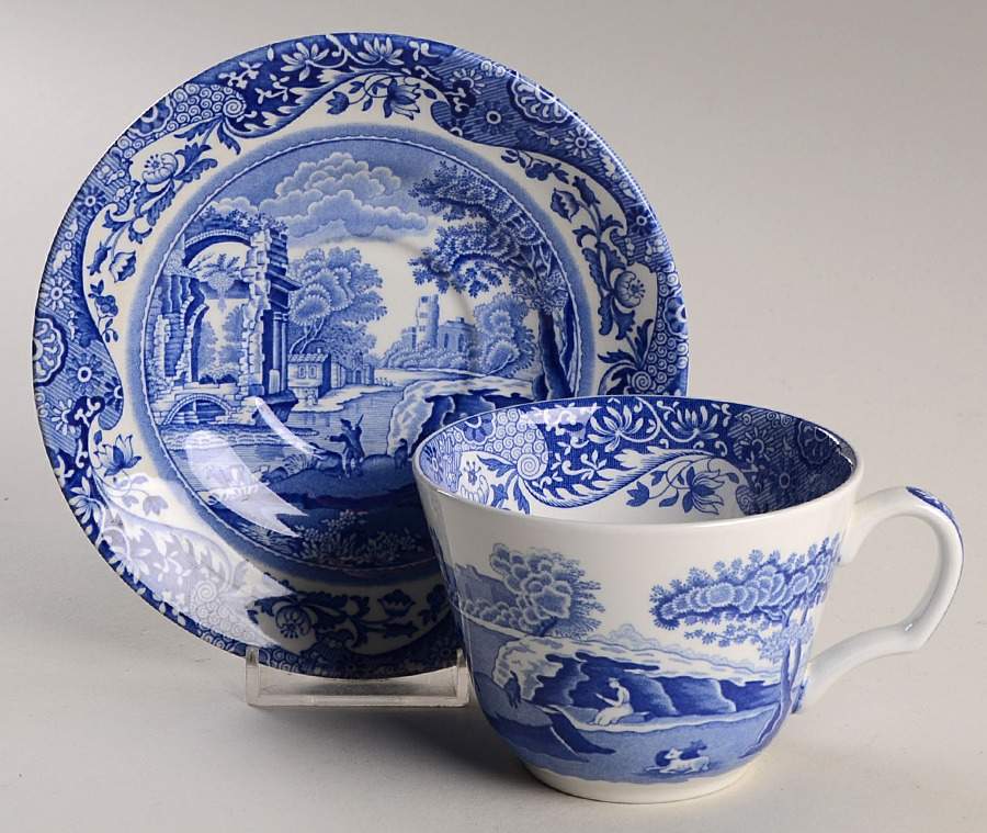 Blue Italian Flat Cup & Saucer Set by Spode-1