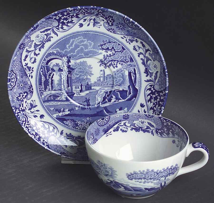 Blue Italian Cappuccino Cup & Saucer Set by Spode-1