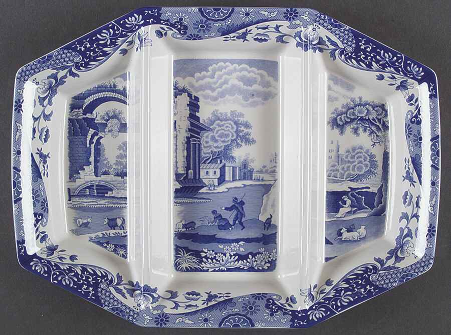 Blue Italian 3 Part Oblong Divided Server by Spode-1