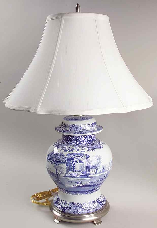 Blue Italian Electric Temple Jar Lamp & Shade by Spode-1