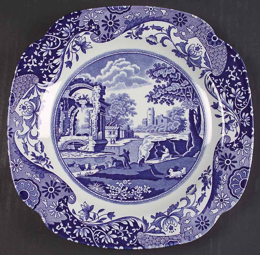 Blue Italian Square Luncheon Plate by Spode-1
