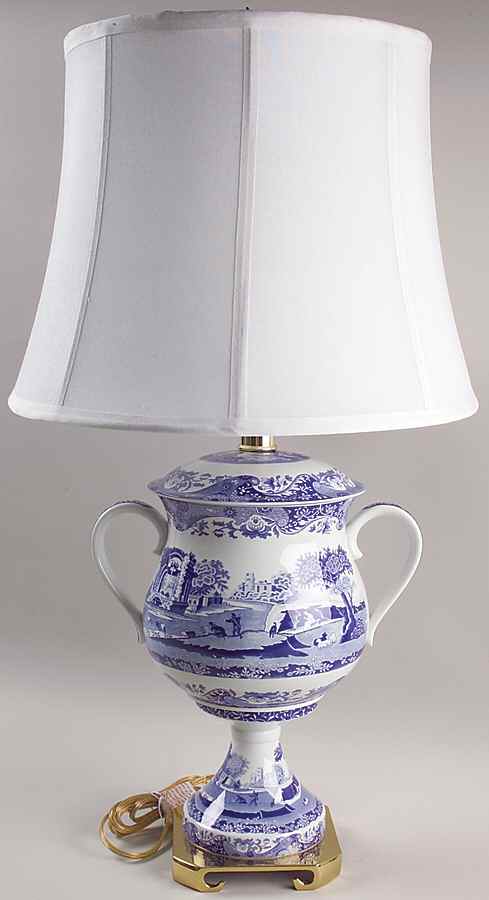 Blue Italian Electric Porringer Lamp & Shade by Spode-1