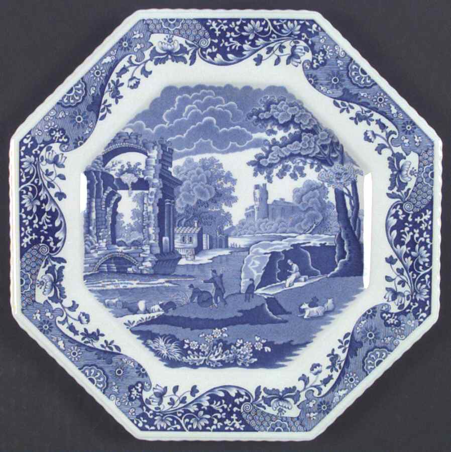 Blue Italian Octagonal Luncheon Plate by Spode-1