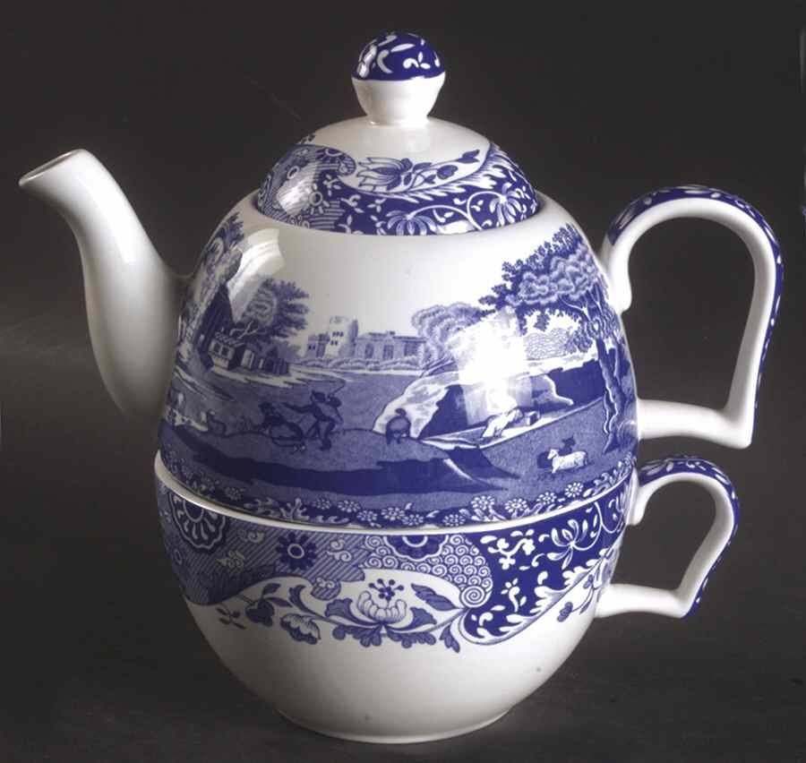 Blue Italian Individual Teapot & Lid with Cup by Spode-1