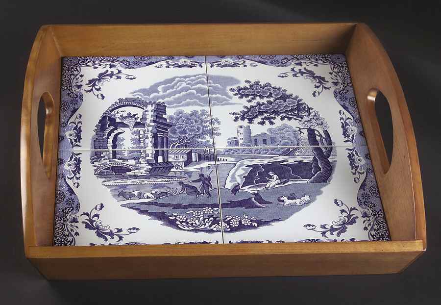 Blue Italian Wood Tote Tray with 4 Inserts by Spode-1