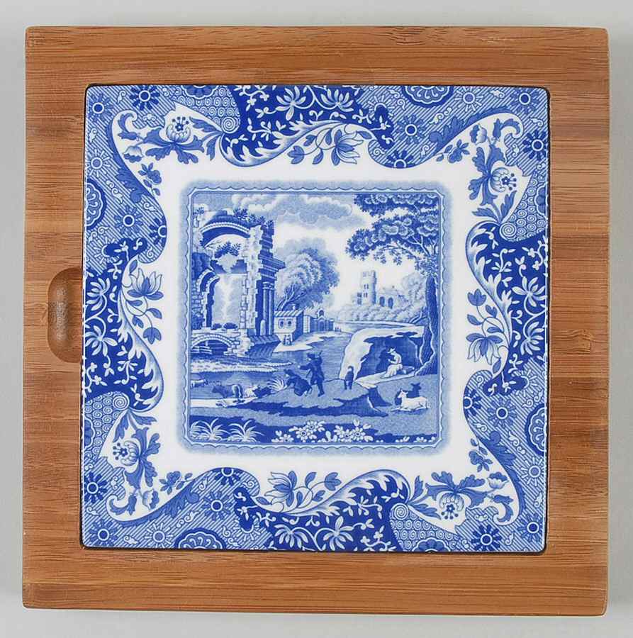 Blue Italian 7" Square Bamboo Trivet by Spode-1