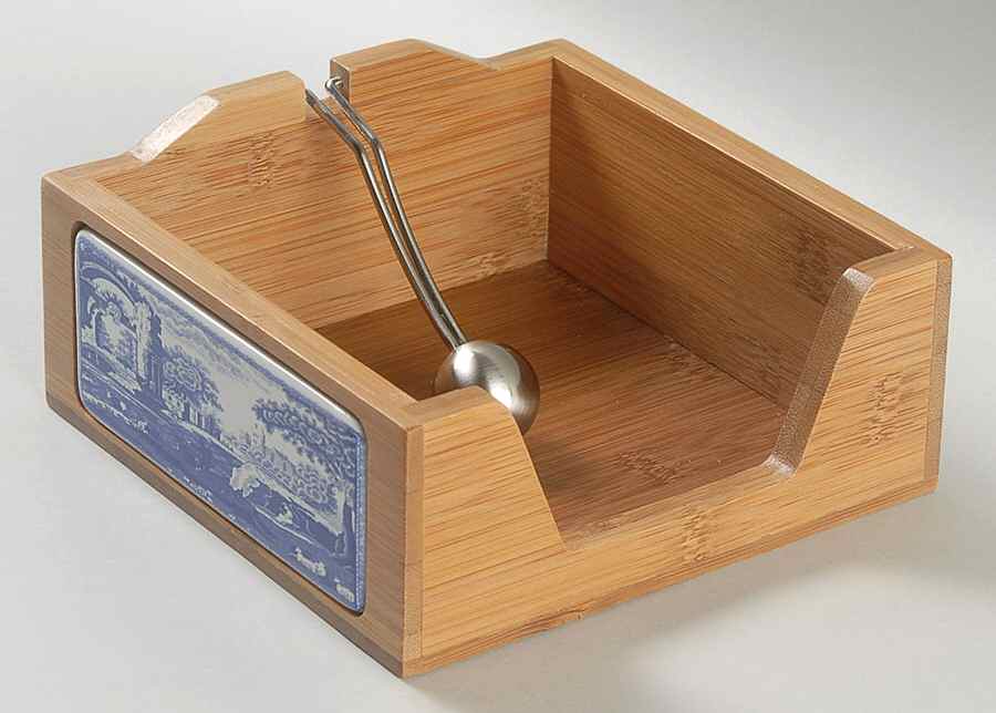 Blue Italian 5" Bamboo Cocktail Napkin Holder with Weight by Spode-1