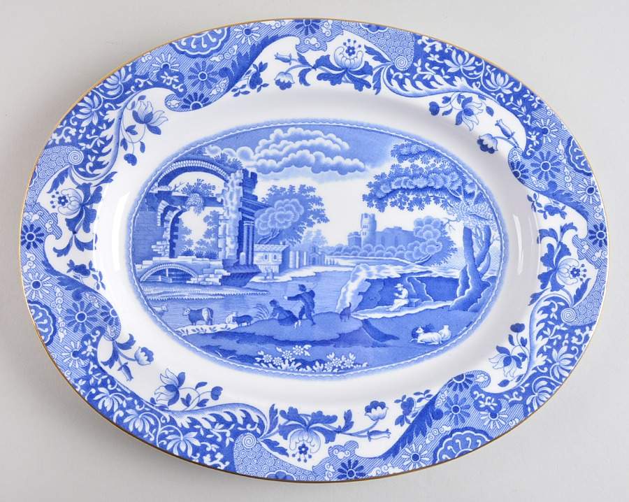 Blue Italian (Regimental) 13" Oval Serving Platter by Spode-1
