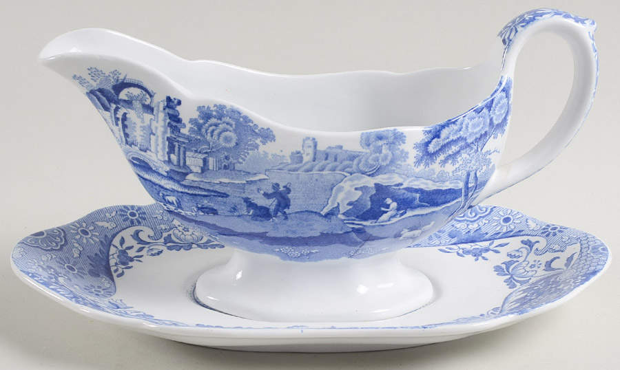 Blue Italian (Older) Gravy Boat & Underplate by Spode-1