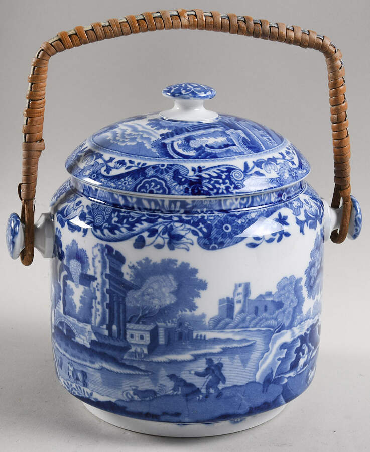 Blue Italian (Older) Biscuit Barrel & Lid by Spode-1