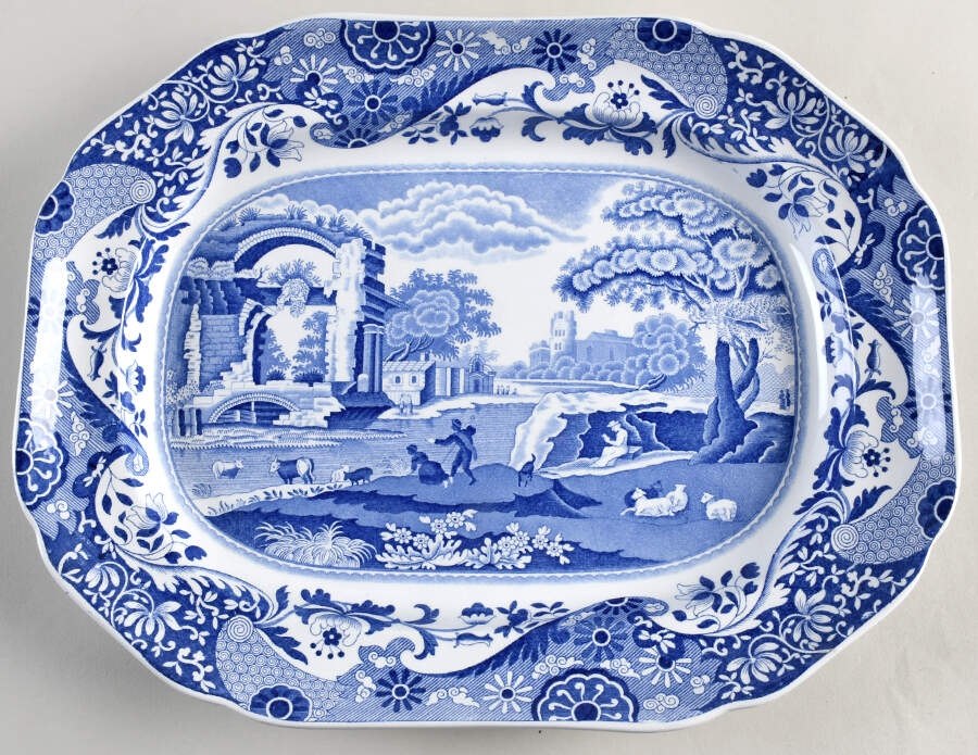 Blue Italian (Older) 14" Oval Serving Platter by Spode-1