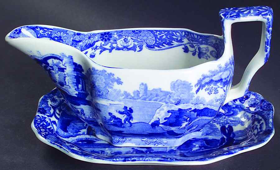 Blue Italian (Older) Gravy Boat & Underplate by Spode-1