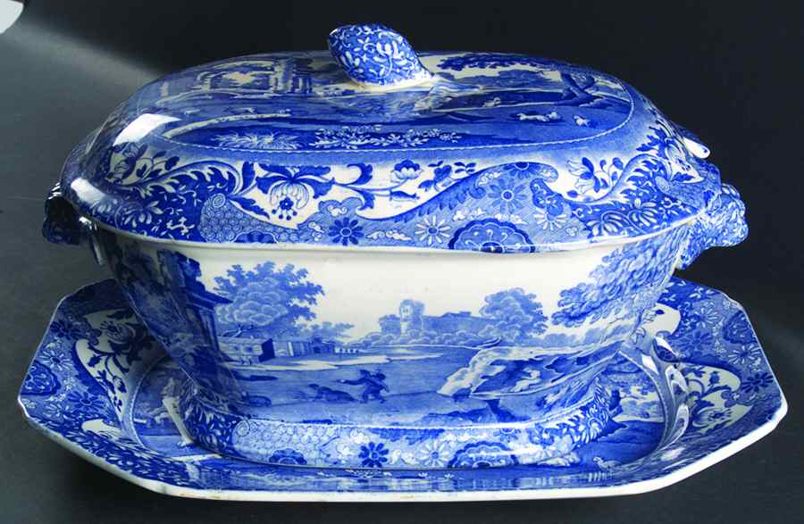 Blue Italian (Older) Tureen & Lid w/Underplate by Spode-1