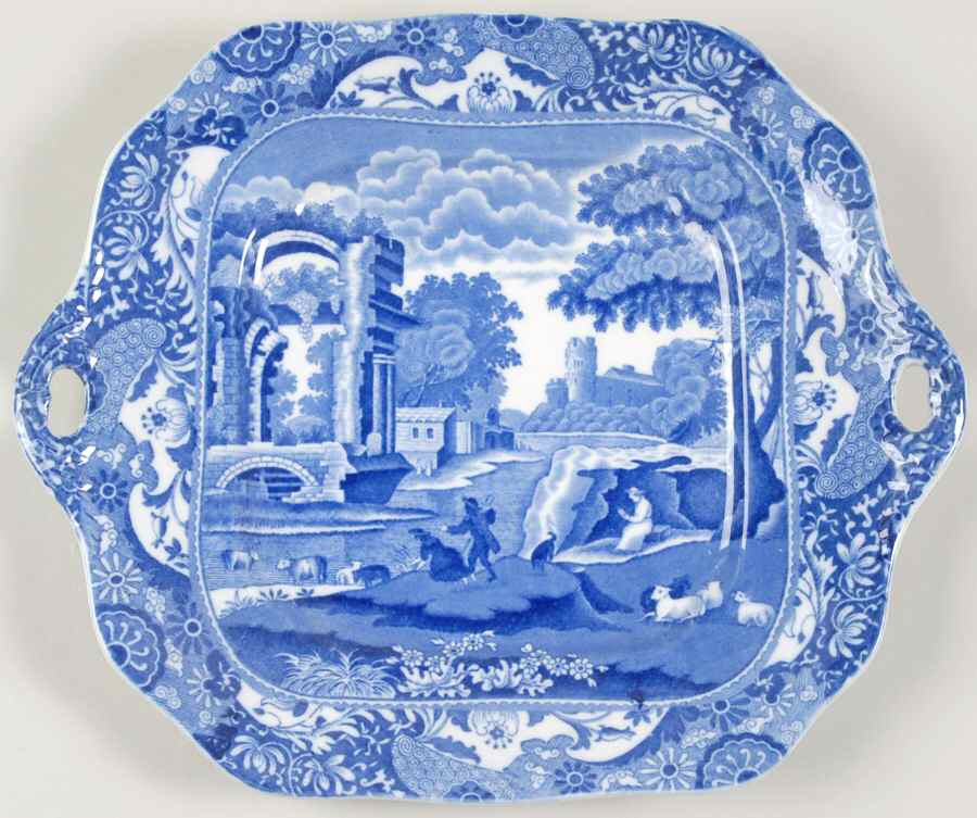 Blue Italian (Older) Square Handled Cake Plate by Spode-1