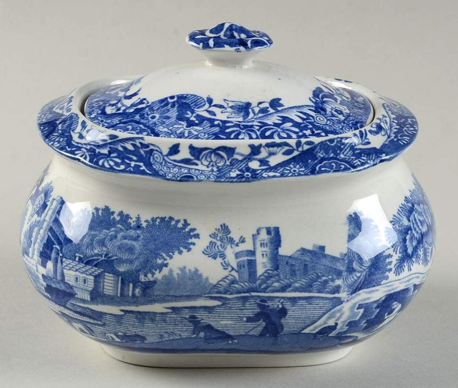 Blue Italian (Older) Sugar Bowl & Lid by Spode-1