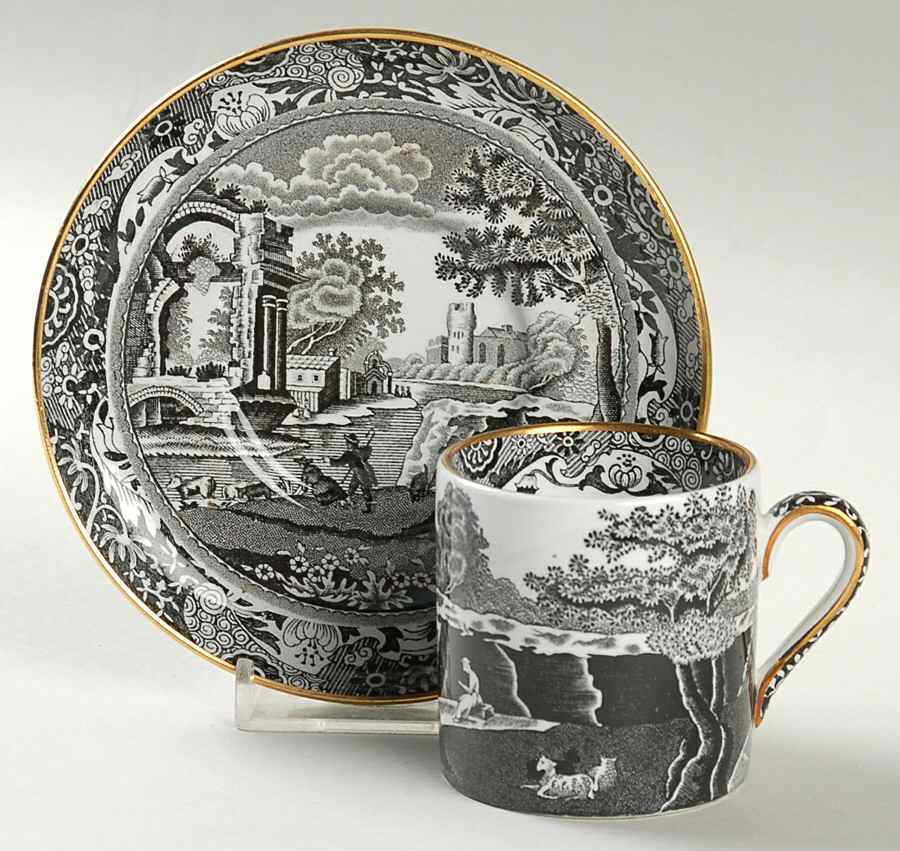 Black Italian Flat Demitasse Cup & Saucer Set by Spode-1