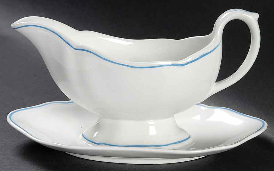 Blue Marlborough Gravy Boat with Attached Underplate by Spode-1